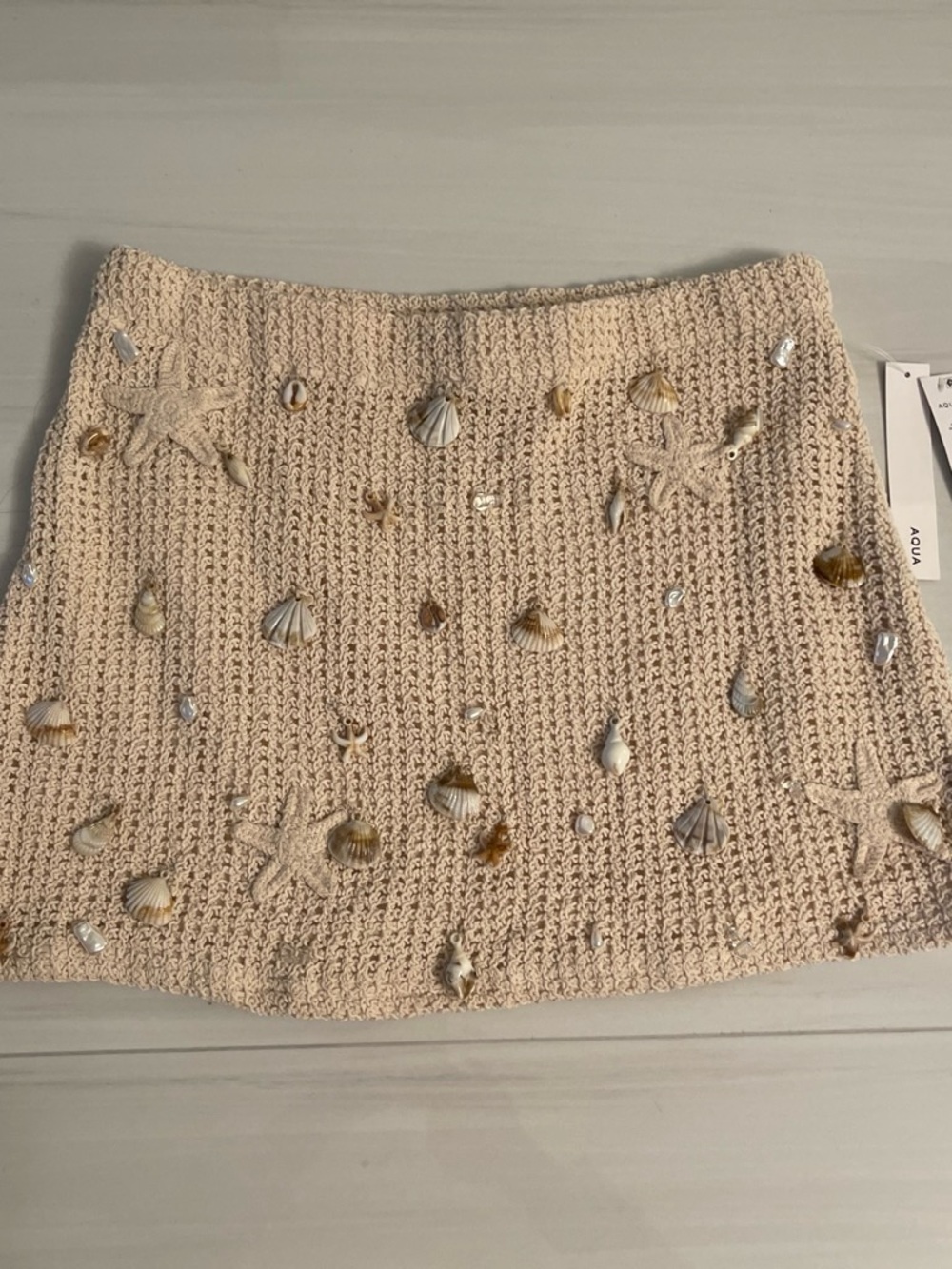 Aqua Cream Crochet Shell & Starfish Mini Skirt